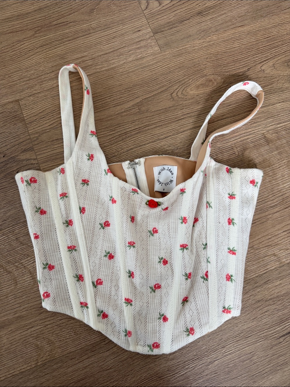 With Jean 🌹 Cream Floral Rose Corset Knit Crop